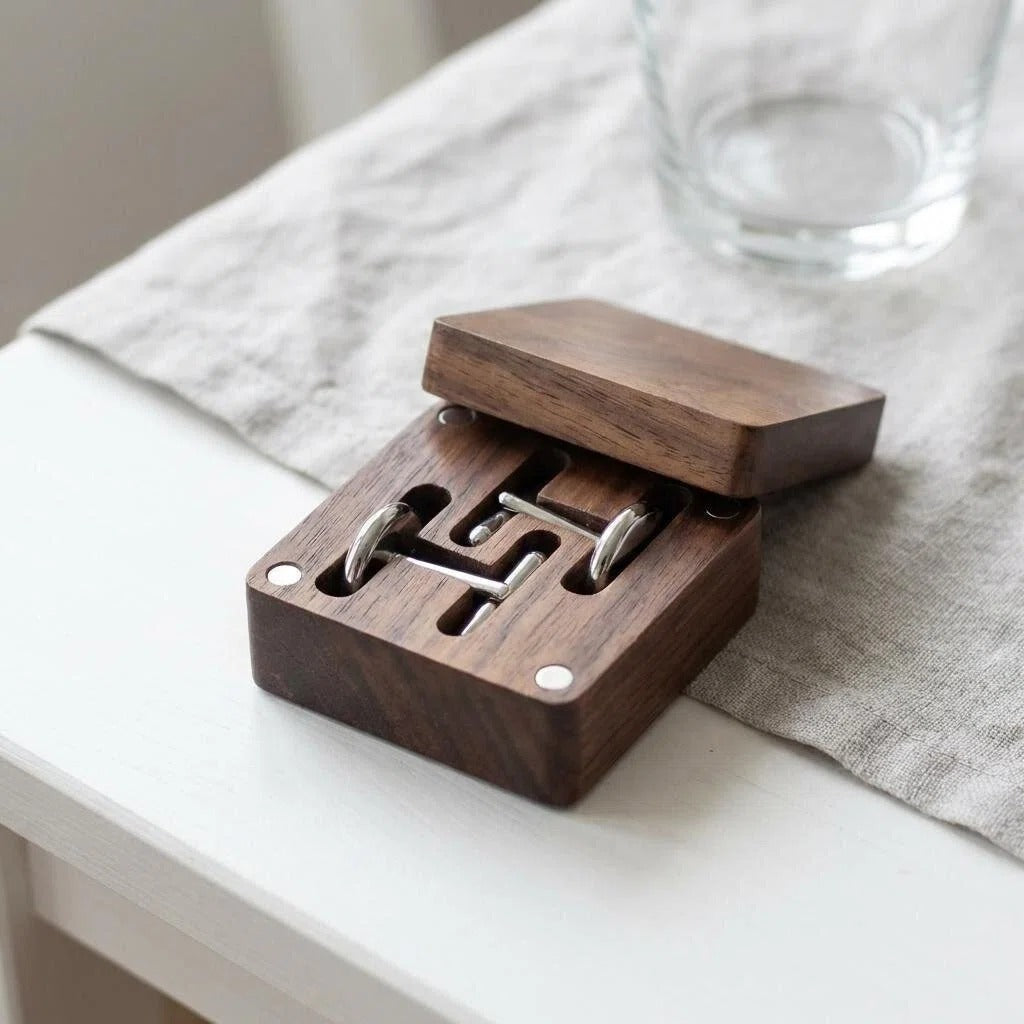 Elegant solid wood cufflink case for luxury men’s gift set