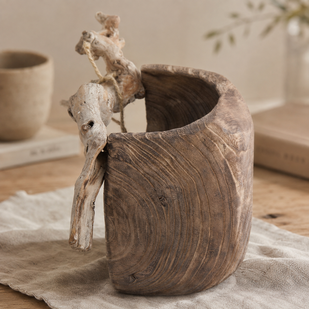 Handcrafted paulownia wood bowl featuring an organic shape, smooth edges, and natural wood character.