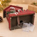 Handcrafted wooden Christmas house decoration, a festive tabletop accent for Christmas, winter home décor, and seasonal displays.