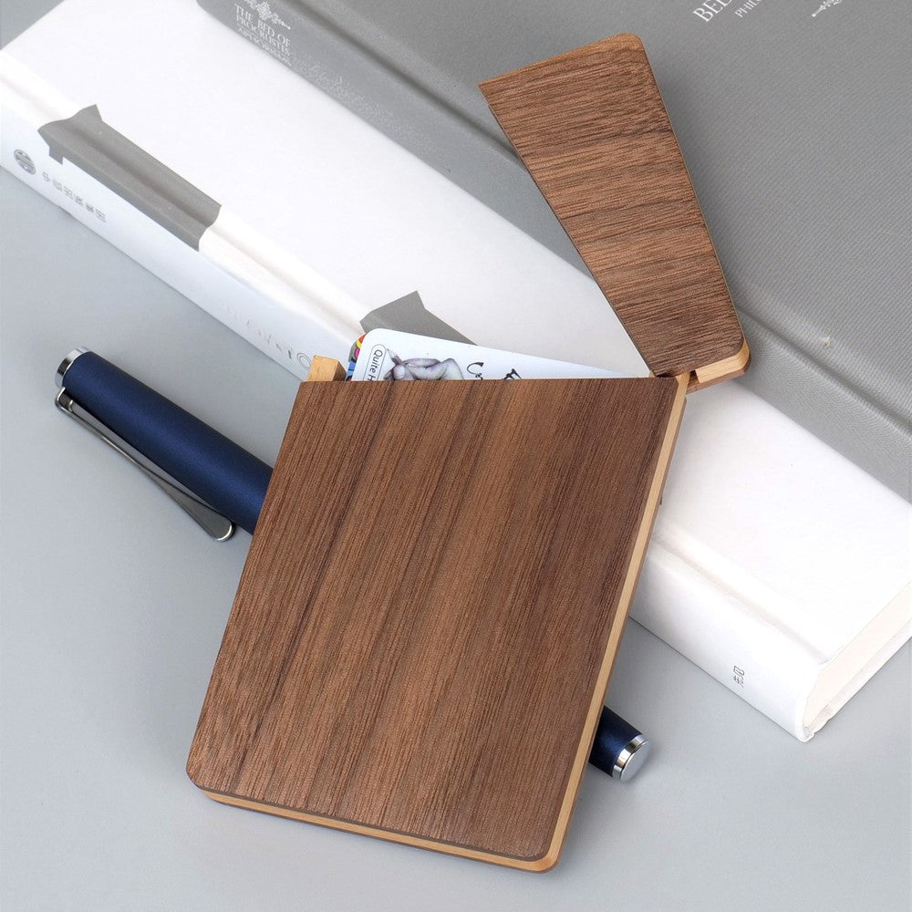 Handmade solid wood business card holder with natural wood grain