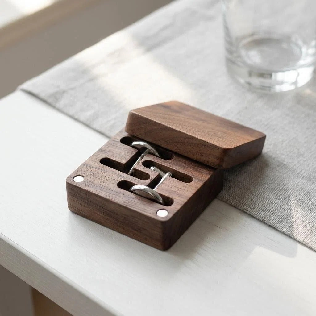 Handmade solid wood cufflink storage box for men’s accessories
