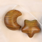 Handmade solid wood moon and star worry stone with natural grain