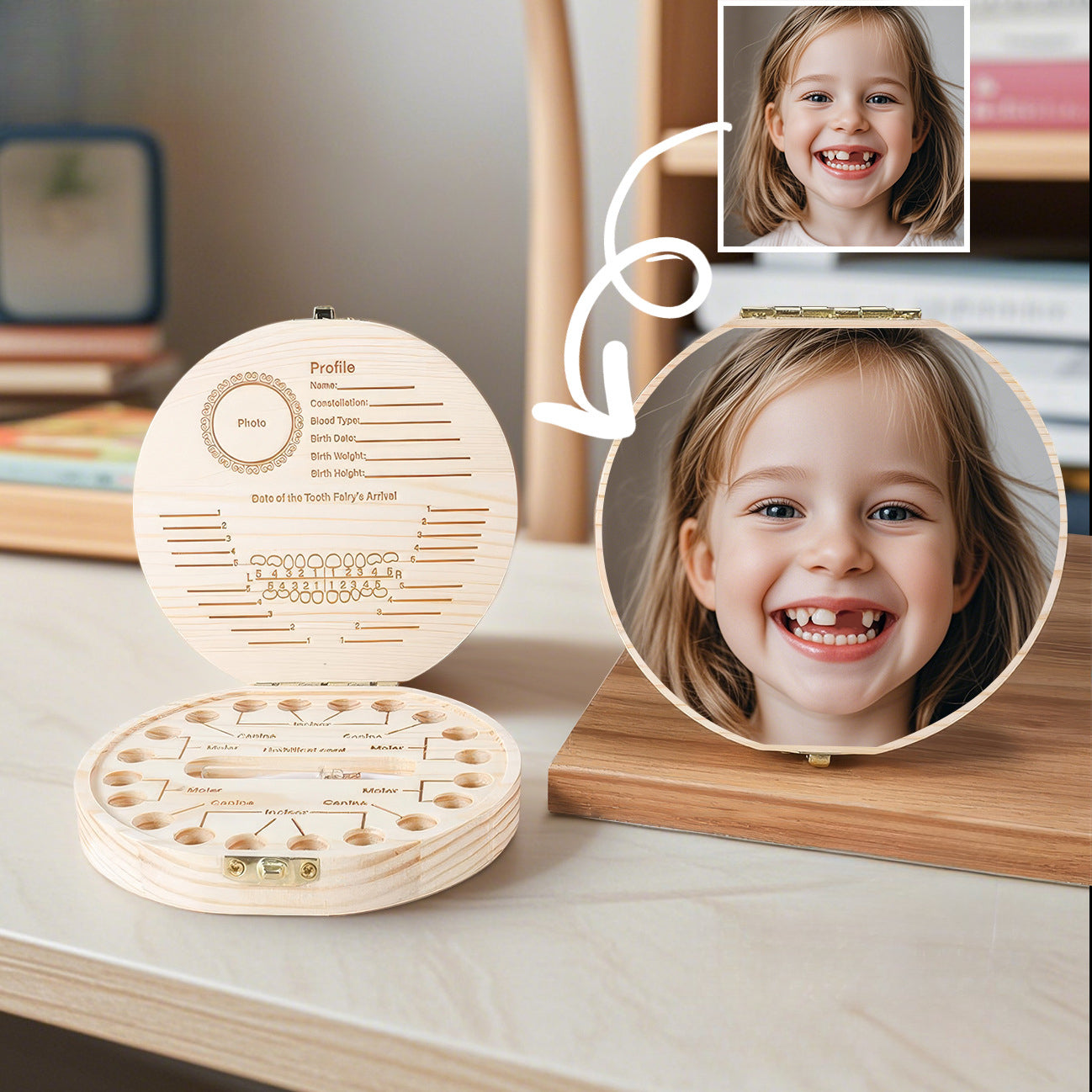 Handmade wooden baby tooth keepsake box for childhood memories