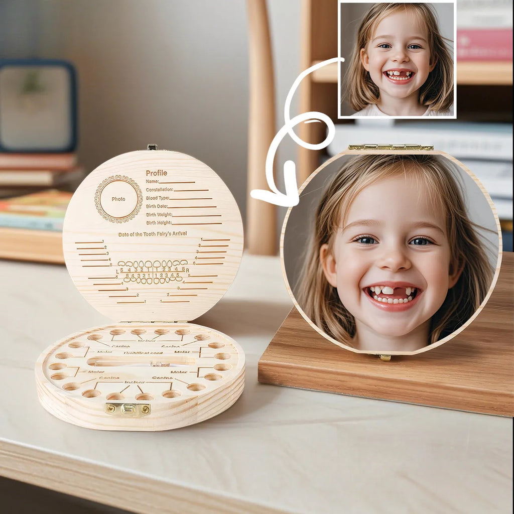 Kids first tooth keepsake box with compartments for each tooth