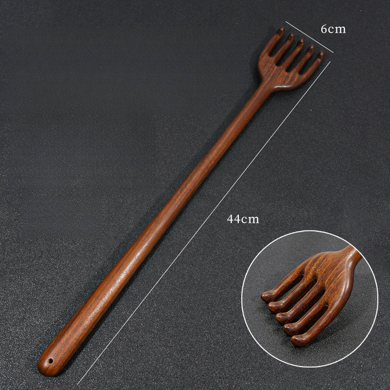 Long wooden back scratcher tool crafted from solid wood