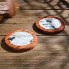 Minimalist wood and marble drink coaster for coffee and tea cups