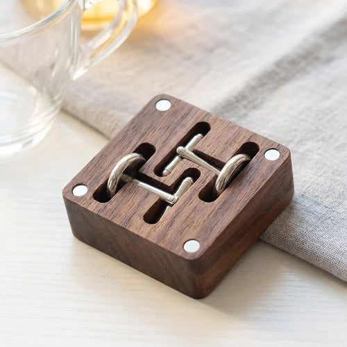 Minimalist wooden cufflink organizer box with natural wood grain