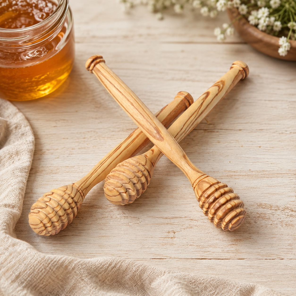 Olive wood honey dipper stick as a thoughtful gift for tea lovers, beekeepers, home cooks, and housewarming occasions.