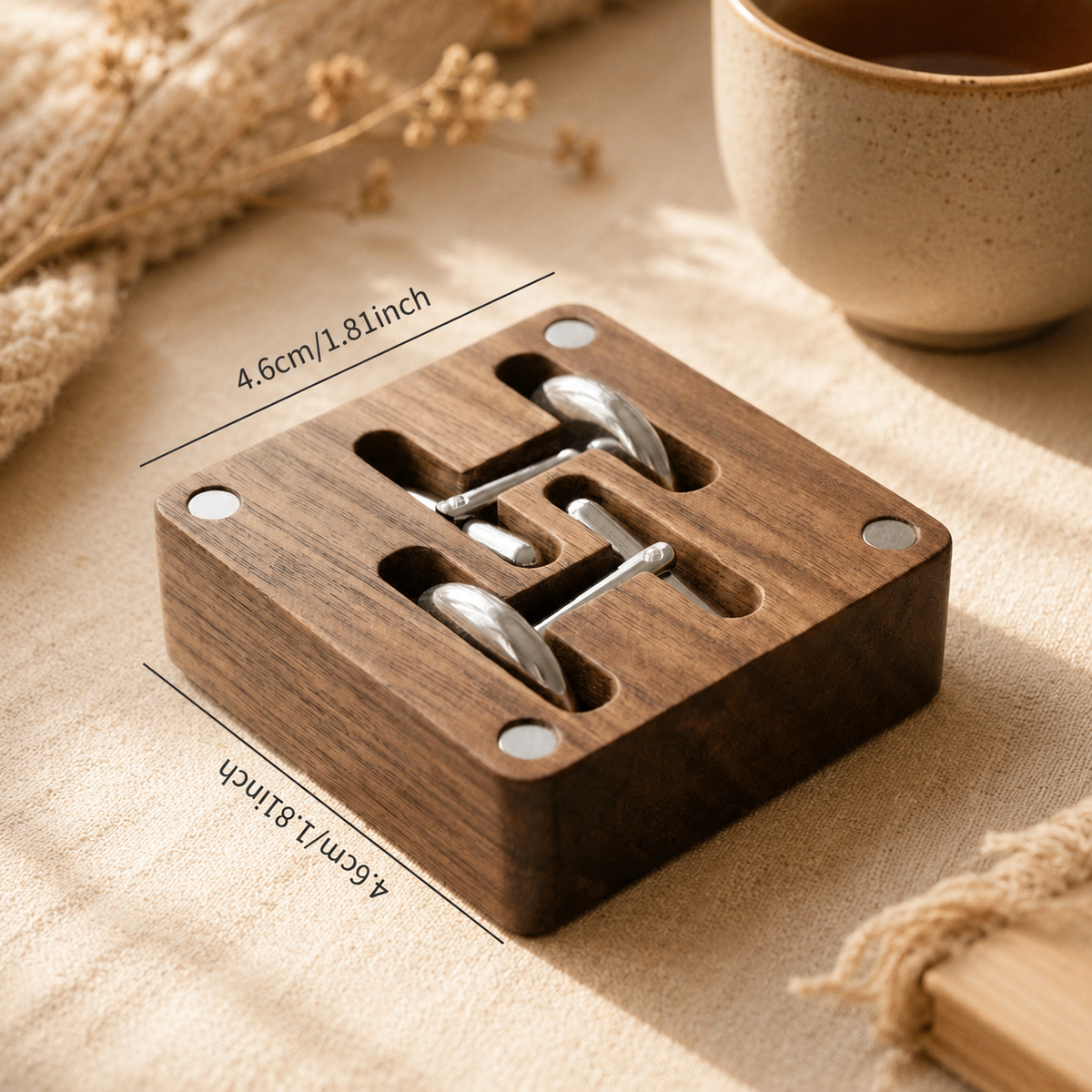 Personalized black walnut cufflink storage box, a thoughtful gift for weddings, anniversaries, Father's Day, or groomsmen.