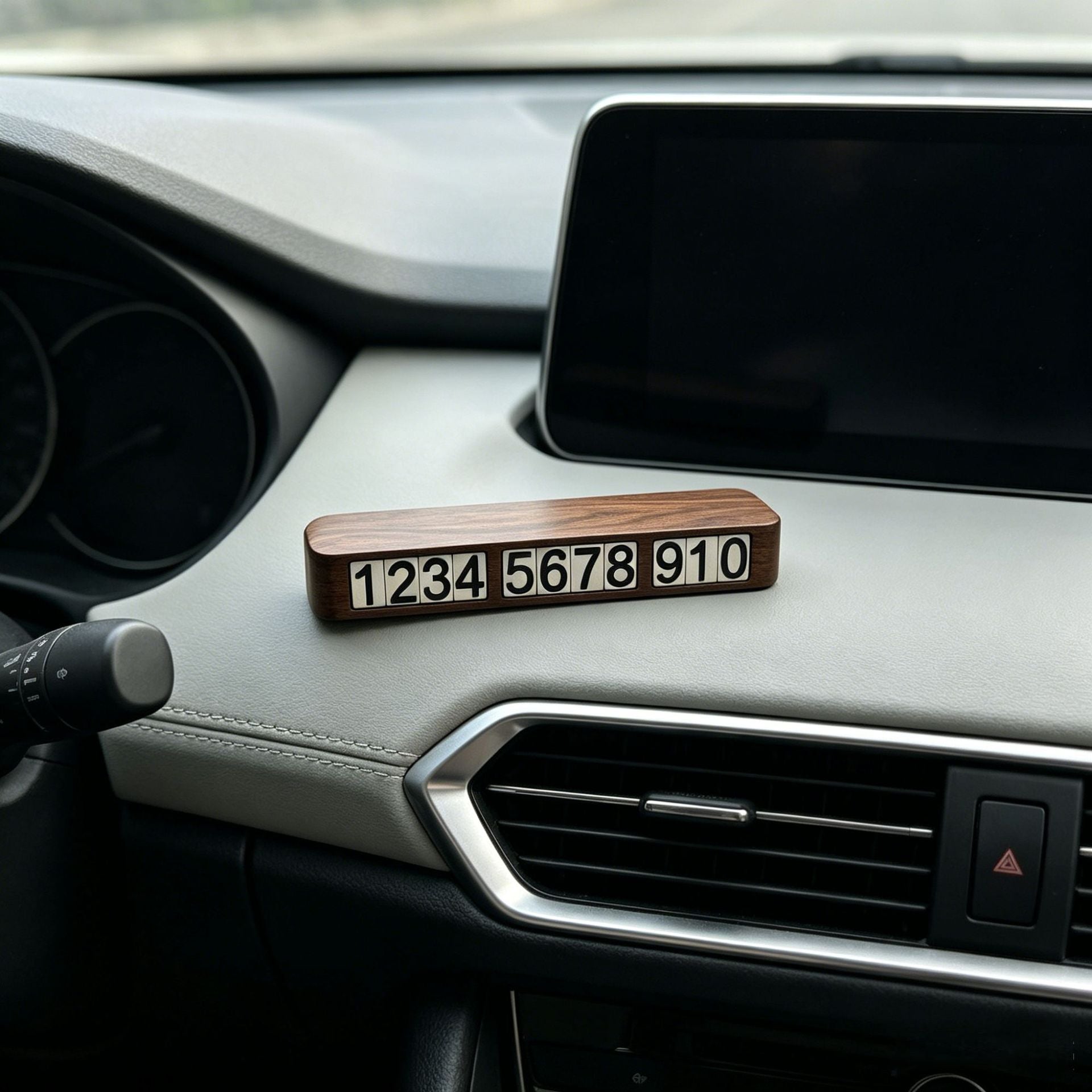 Solid black walnut parking number plate showing natural wood grain and handcrafted finish.