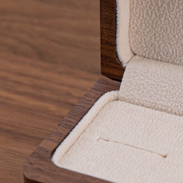 Personalized black walnut engagement ring box for proposals, weddings, anniversaries, and meaningful gifts.