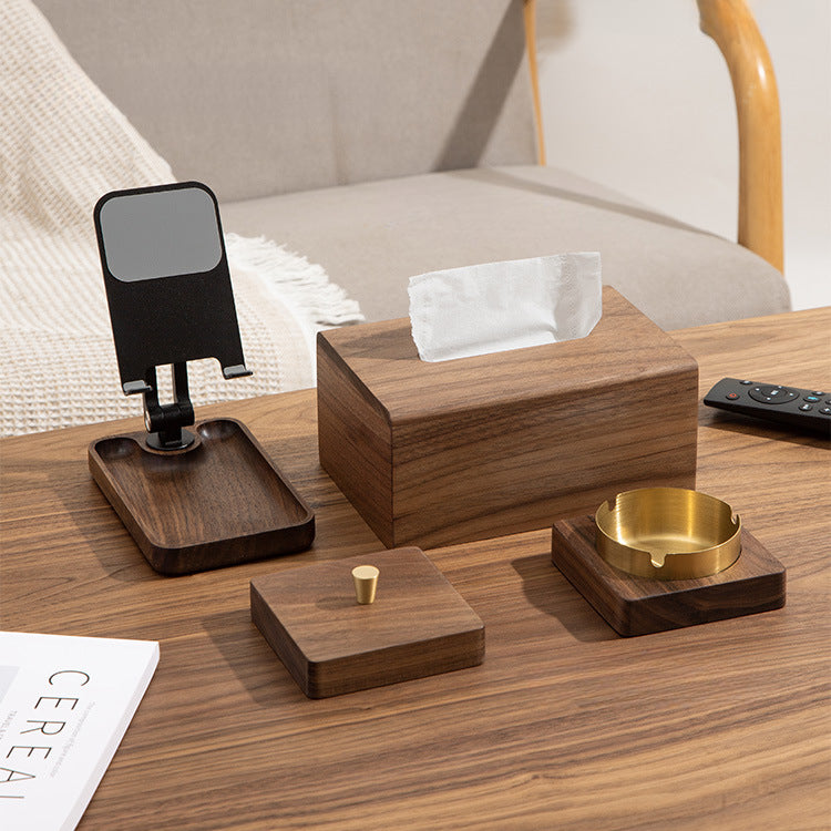 Handcrafted black walnut wood tissue box cover adding natural warmth to a coffee table, bedroom, or office.