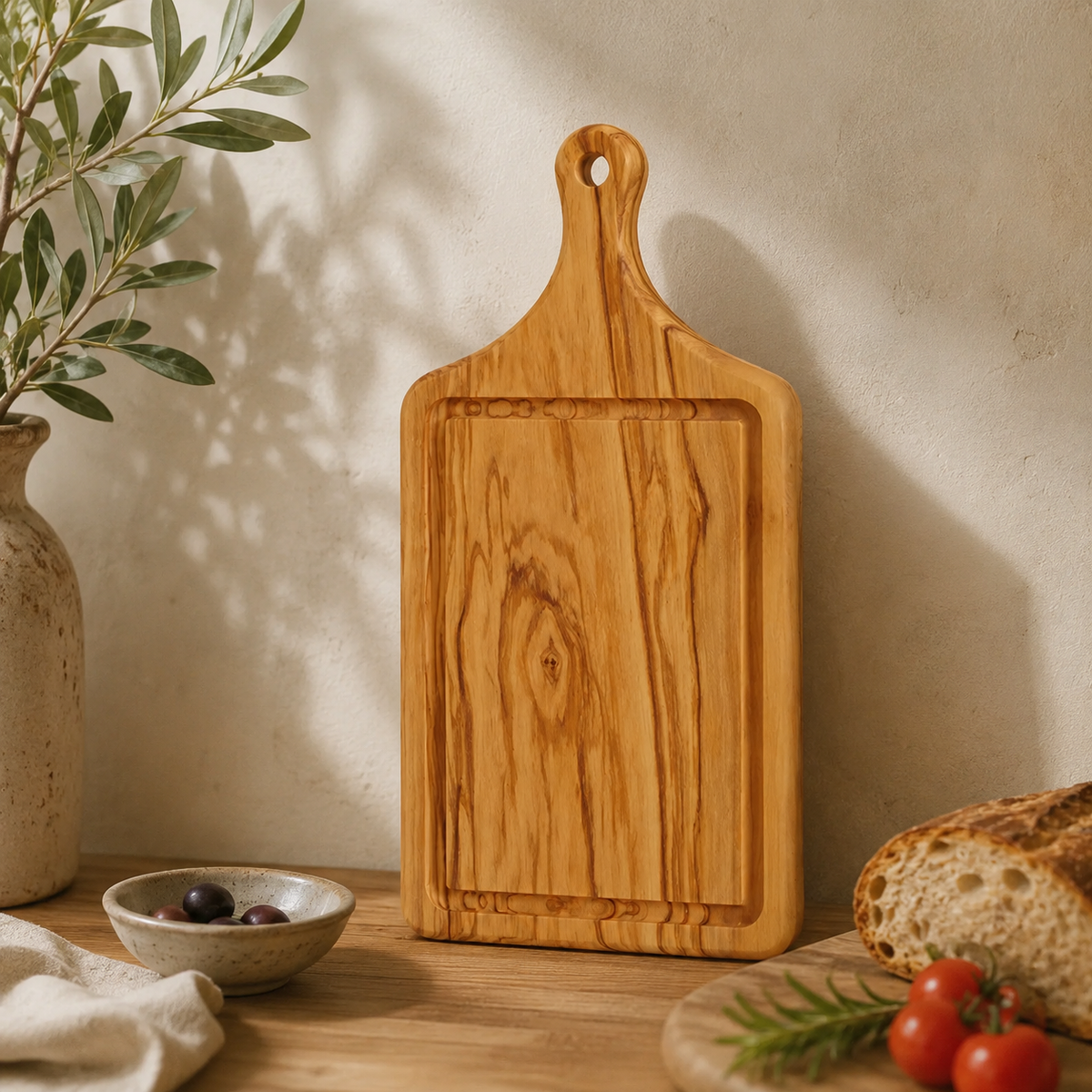 Personalized olive wood steak serving board, a thoughtful gift for weddings, housewarmings, Father's Day, and home cooks.