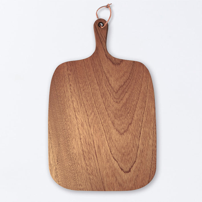Rustic wooden serving board for steak, bread, and everyday dining
