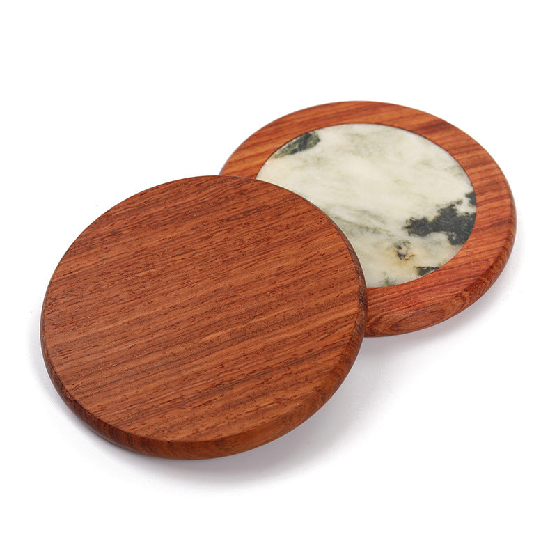 Solid wood and marble trivet for hot mugs and table protection