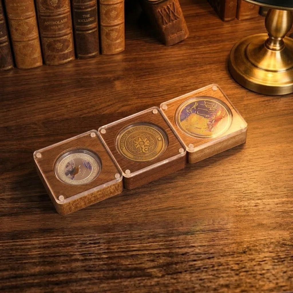 Solid wood commemorative coin storage box with handcrafted finish
