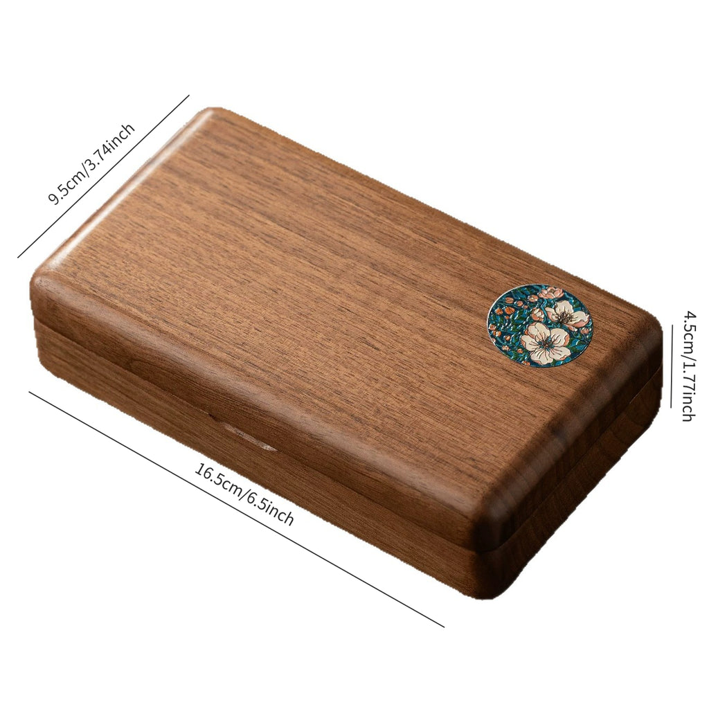Wabi-sabi solid wood jewelry box with soft natural lighting