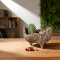 Xigura Patina handcrafted solid wood plant pot, main view in soft natural light for a warm, quiet home.
