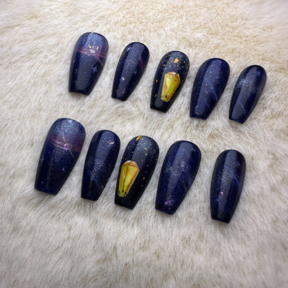 Xiguranail Blue nail art, handmade gel press on nails, girl false nail, acrylic nails, fench tips, french nails