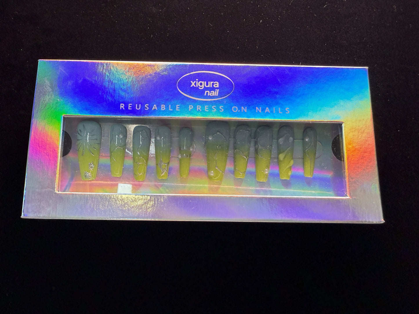 Xiguranail, Handmade press on nails, french tip nails, acrylic nails, 3D nail art, reusable nails