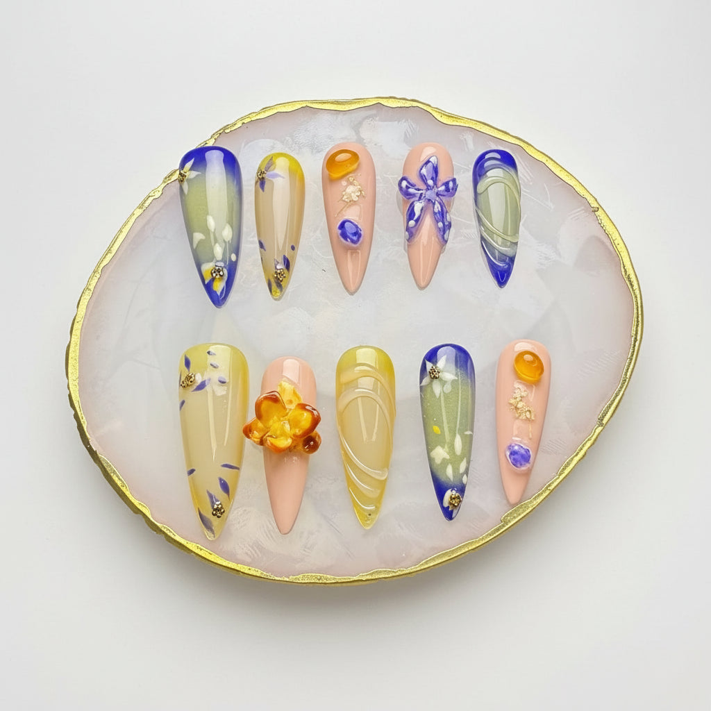 Xiguranail press on nails, 3D petals  press on nails, reusable nails, coffin false nails, custom press on nails, handmade nail art