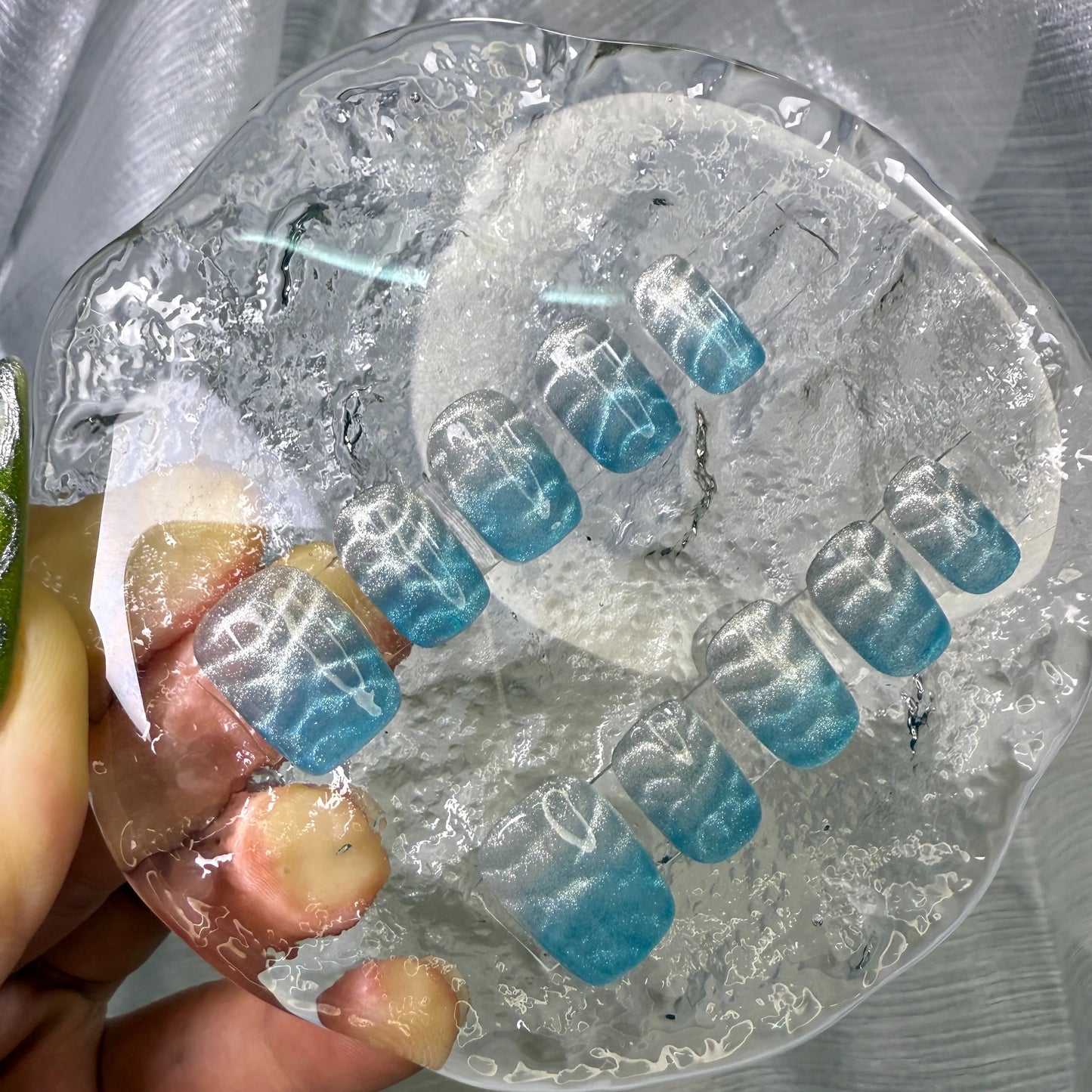 Xiguranail Cat eyes nails, blue nailart, acrylic nails, gel press on nails, handmade nails, reusable false nails