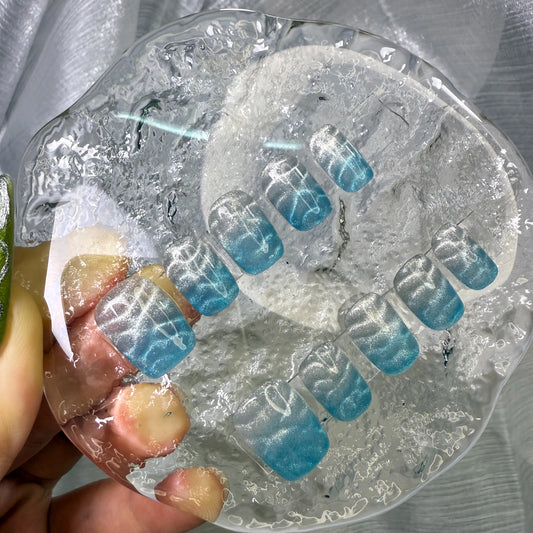 Xiguranail Cat eyes nails, blue nailart, acrylic nails, gel press on nails, handmade nails, reusable false nails