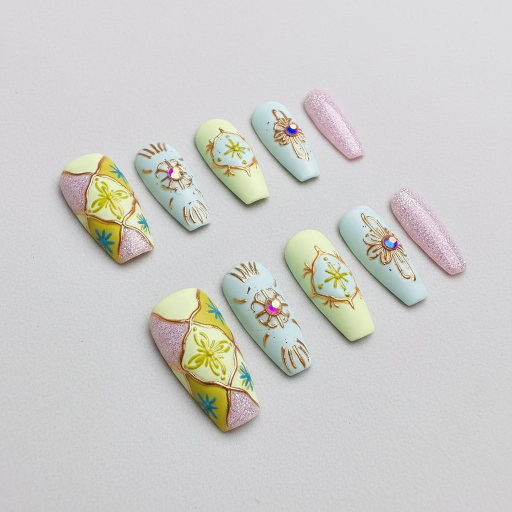 Xiguranail, Handmade press on nails, 3D nail art, blue false nails, reusable press ons, french tip nails, gel nails, acrylic nails