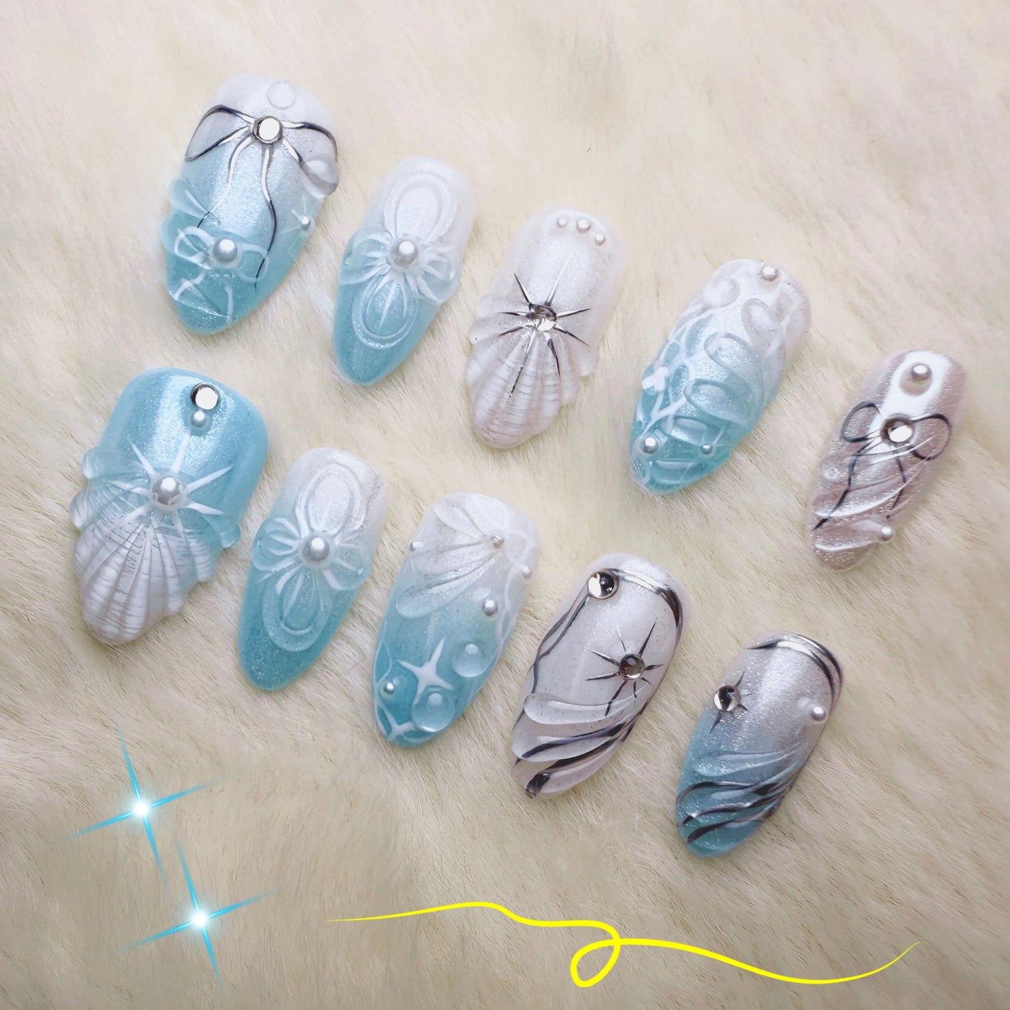 Xiguranail Blue press on nails, french tips, french tip nails, handmade gel nails, acrylic nails