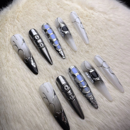 Xiguranail Black eyes nails, gel press on nails, 3D handmade nail art, frech tips,frech nails