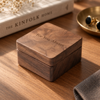 Wooden cufflink storage box made from black walnut for organizing cufflinks neatly and securely.