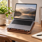Black walnut book holder for desktop use, designed to support books in a comfortable reading position.