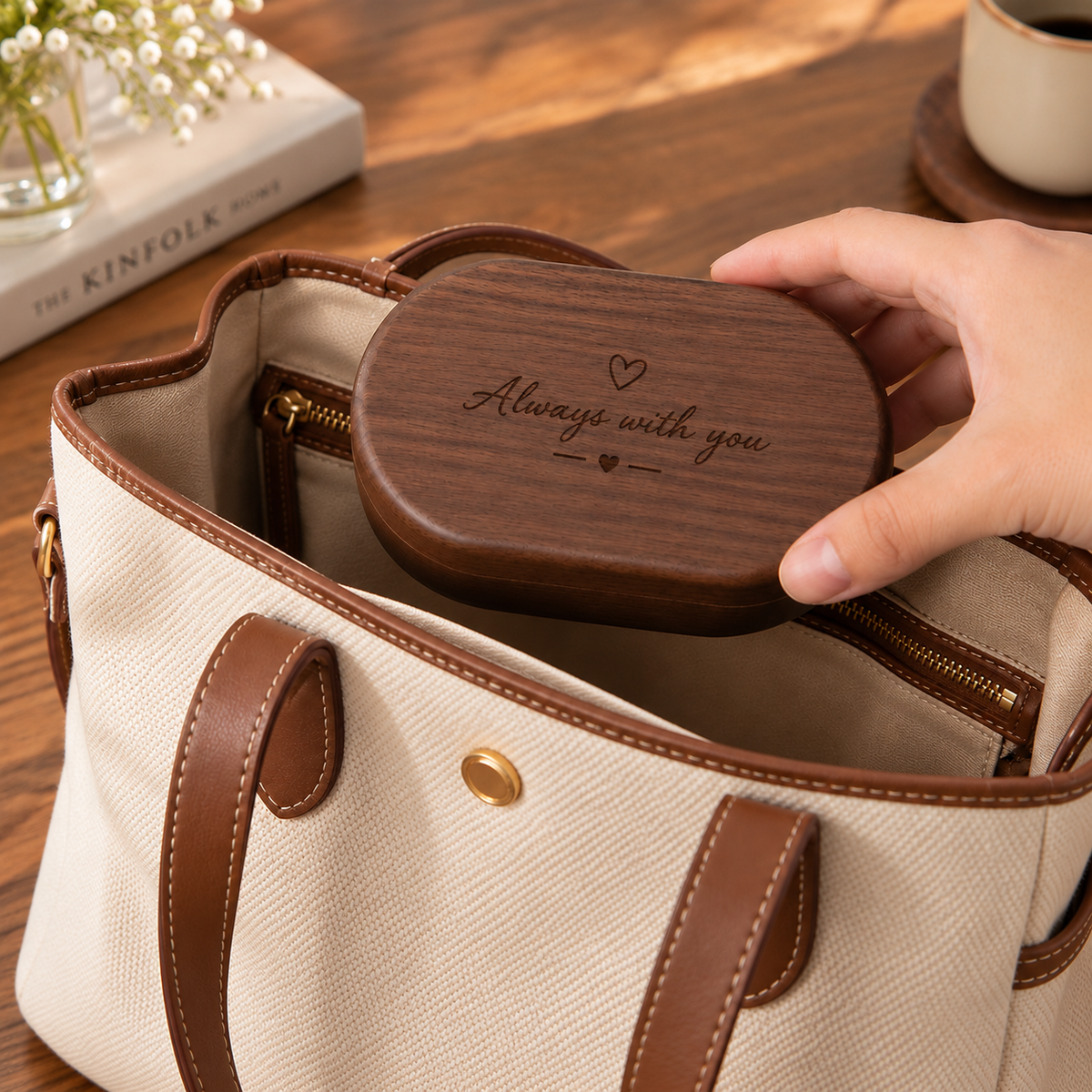 Open black walnut jewelry box showing a soft lined interior with compartments for rings, bracelets, and necklaces.