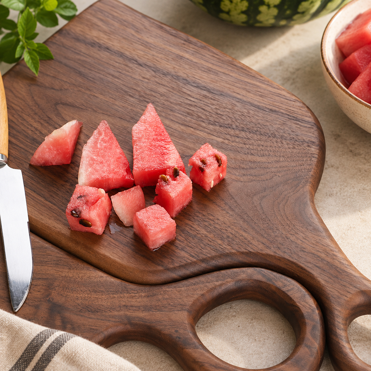 Black walnut steak board showing rich natural grain and a smooth handcrafted finish.
