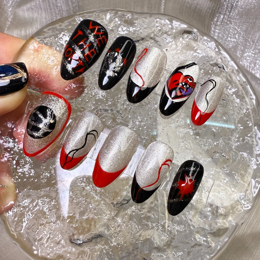 Xiguranail Red false nails, acrylic press on nails, gel nail art, handmade fench nails, frech tips nails