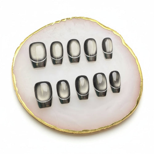 Xiguranail, cat eyes press on nails, handmade nail art, black short nails