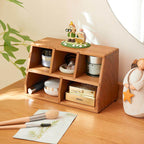 Cherry wood desk organizer with multiple compartments for pens and stationery