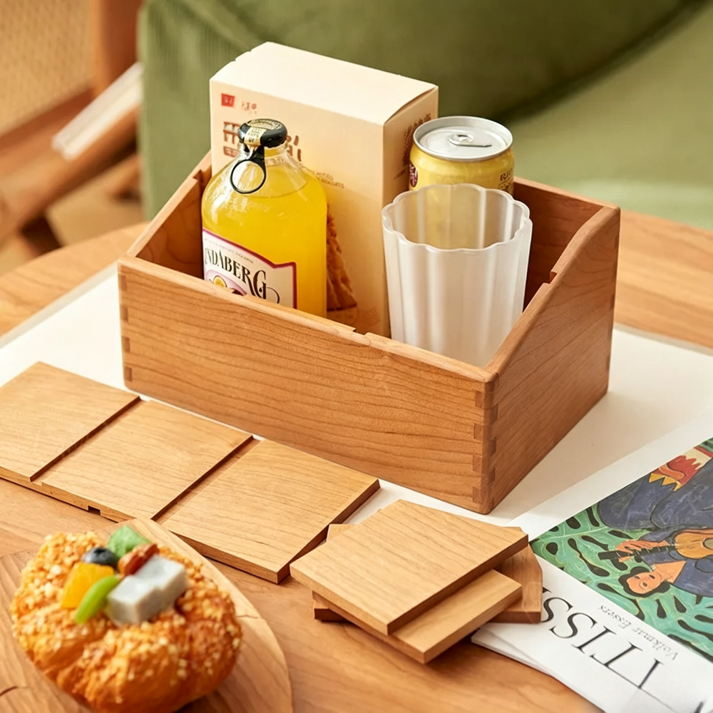 Cherry wood makeup organizer for brushes, cosmetics, and beauty accessories