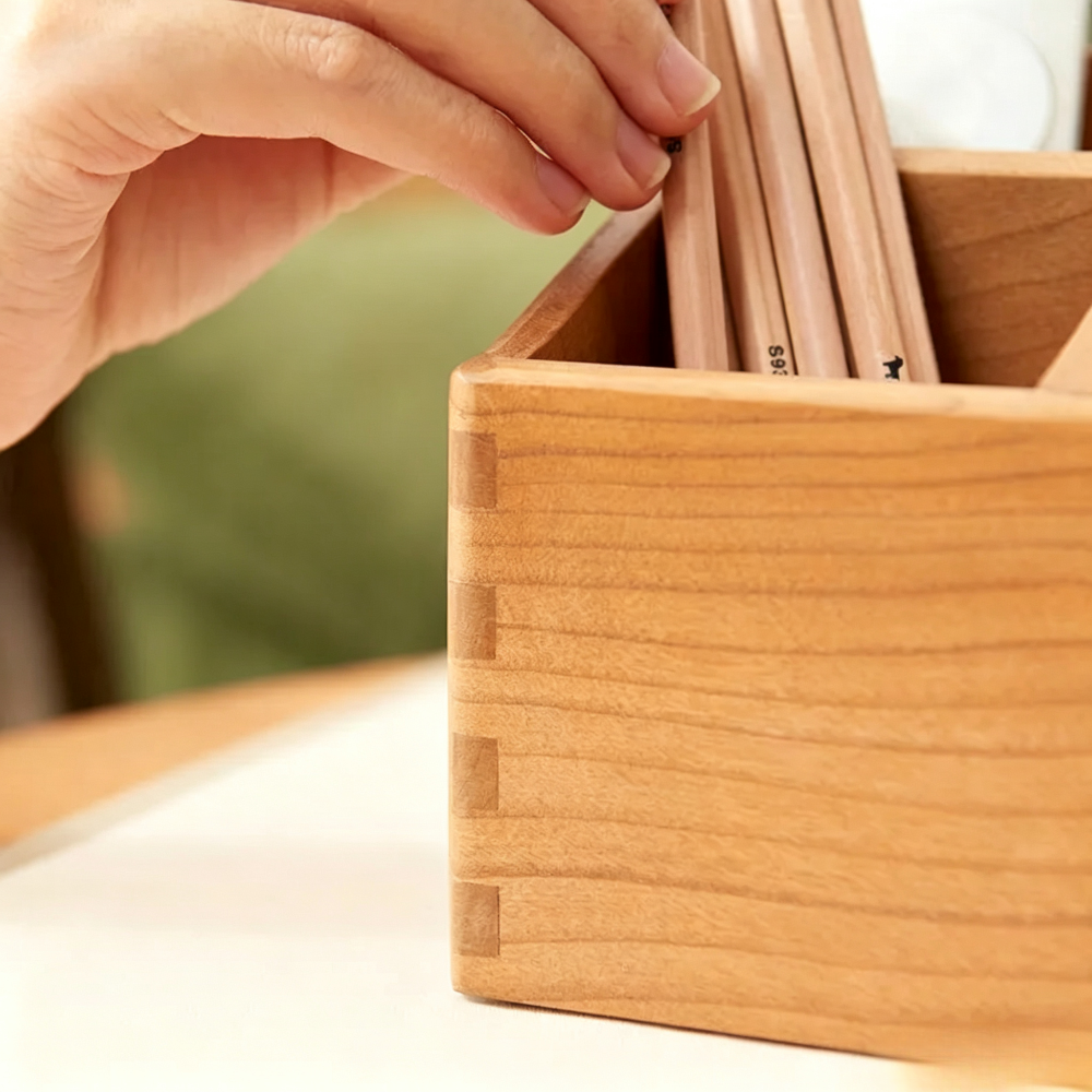 Cherry wood organizer for home office, vanity, kitchen, or workspace storage