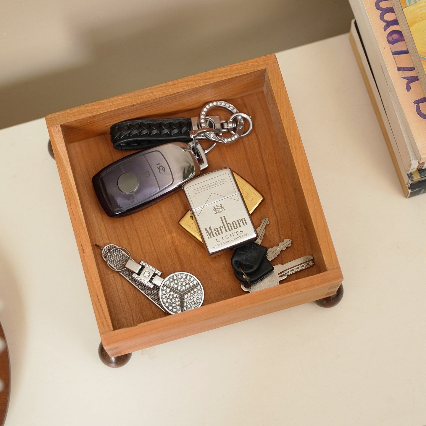 Handcrafted cherry wood valet tray for organizing everyday essentials