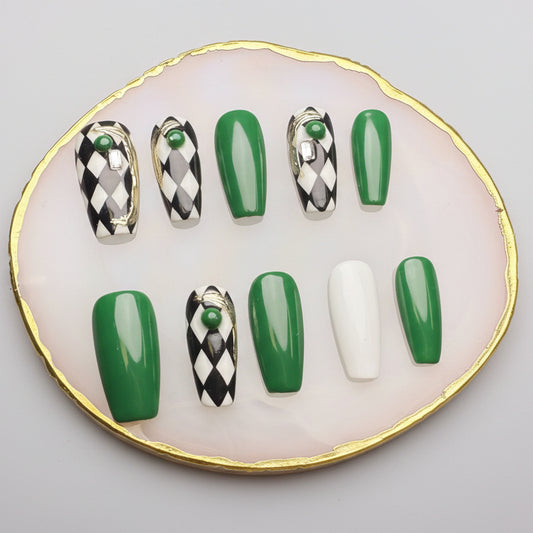 Xiguranail, Handmade press on nails, 3D nail art, blue false nails, reusable press ons, french tip nails, gel nails, acrylic nails