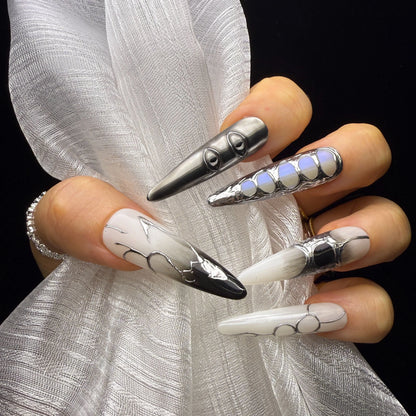 Xiguranail Black eyes nails, gel press on nails, 3D handmade nail art, frech tips,frech nails