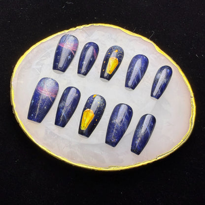 Xiguranail Blue nail art, handmade gel press on nails, girl false nail, acrylic nails, fench tips, french nails