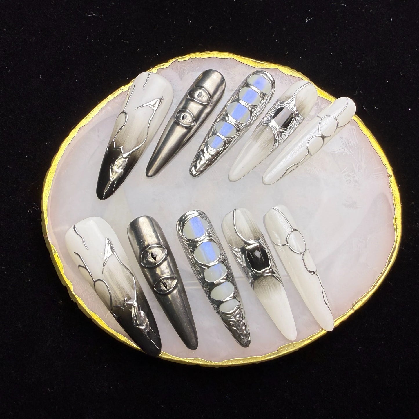 Xiguranail Black eyes nails, gel press on nails, 3D handmade nail art, frech tips,frech nails