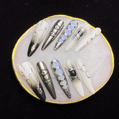 Xiguranail Black eyes nails, gel press on nails, 3D handmade nail art, frech tips,frech nails