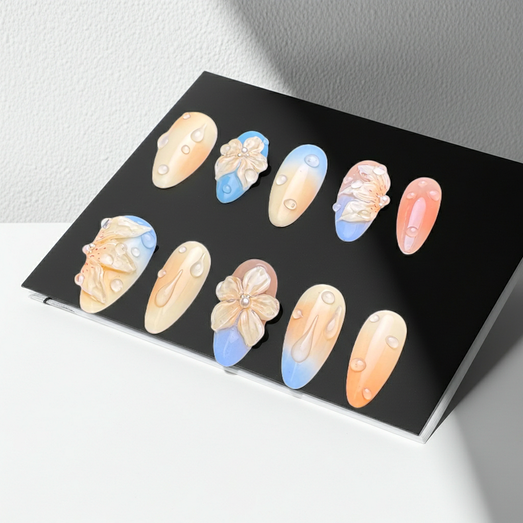 Xiguranail 3D petals nails, gel press on nails, gel nails, french tips, french nails, acrylic nails