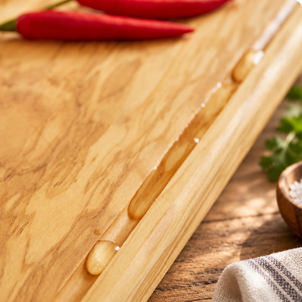Olive wood steak board styled in a warm dining setting for serving steak and shared dishes.