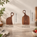 Personalized black walnut serving board designed as a thoughtful gift for family, housewarmings, and special occasions.