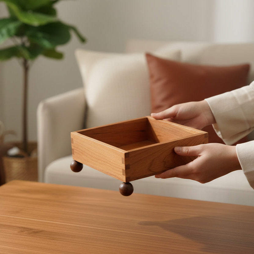 Personalized cherry wood valet tray with custom laser engraving