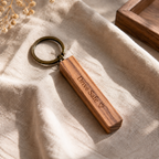 Personalized wooden keyring designed as a simple everyday accessory and thoughtful gift for family or friends.